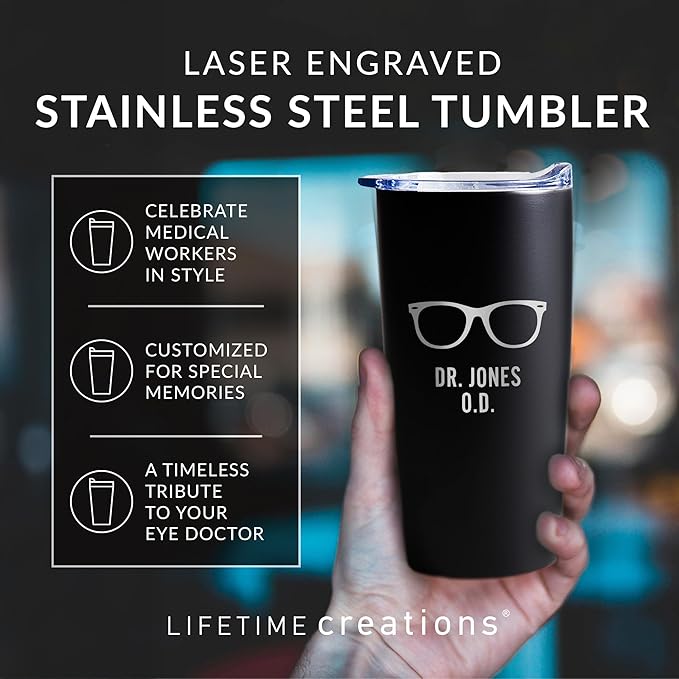 Lifetime Creations Engraved Personalized Eye Doctor Stainless Steel Tumbler 20 oz (White) - Custom Gift for Optometrist Office, Ophthalmologist, Optician, Optometry School Graduation