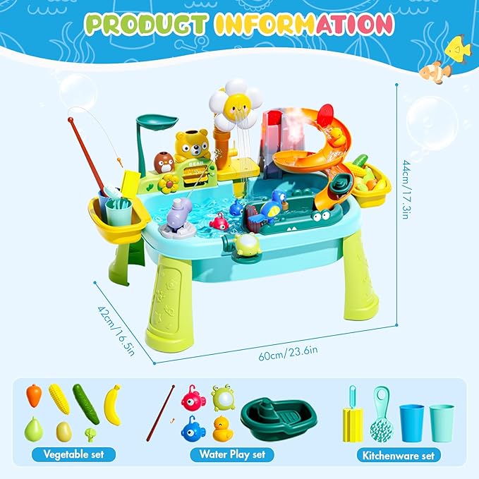 2026 Upgraded Toddler Sand Water Table Toy with Electric Water Pump, Kids Sand Water with Faucet/Play Food Accessories/Fishing Toy, Kitchen Play Sink Toys for Girl Boy Age 3+ (Blue)