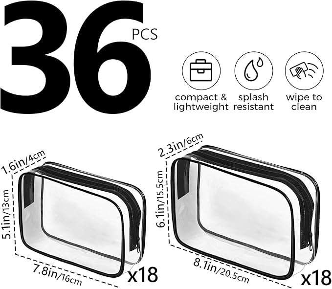 AURUZA Clear Makeup Bag,Portable Travel Toiletry Bags with Zipper, TSA Approved Clear Organizer Bags, PVC Cosmetic Pouch for Airport Airline Compliant