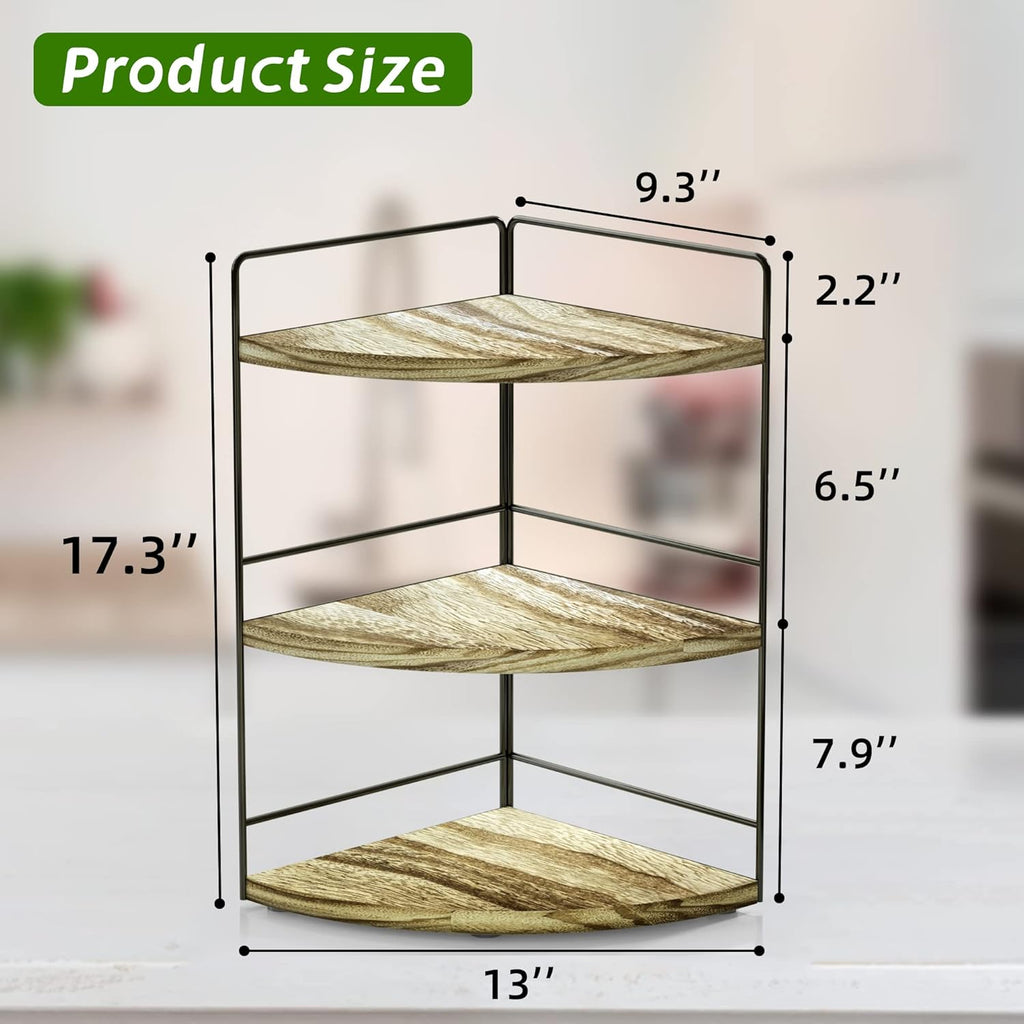 ZGO 3-Tier Bathroom Organizer - Countertop & Corner Organizer, Makeup & Skincare Storage, Kitchen Counter Shelf - Wood