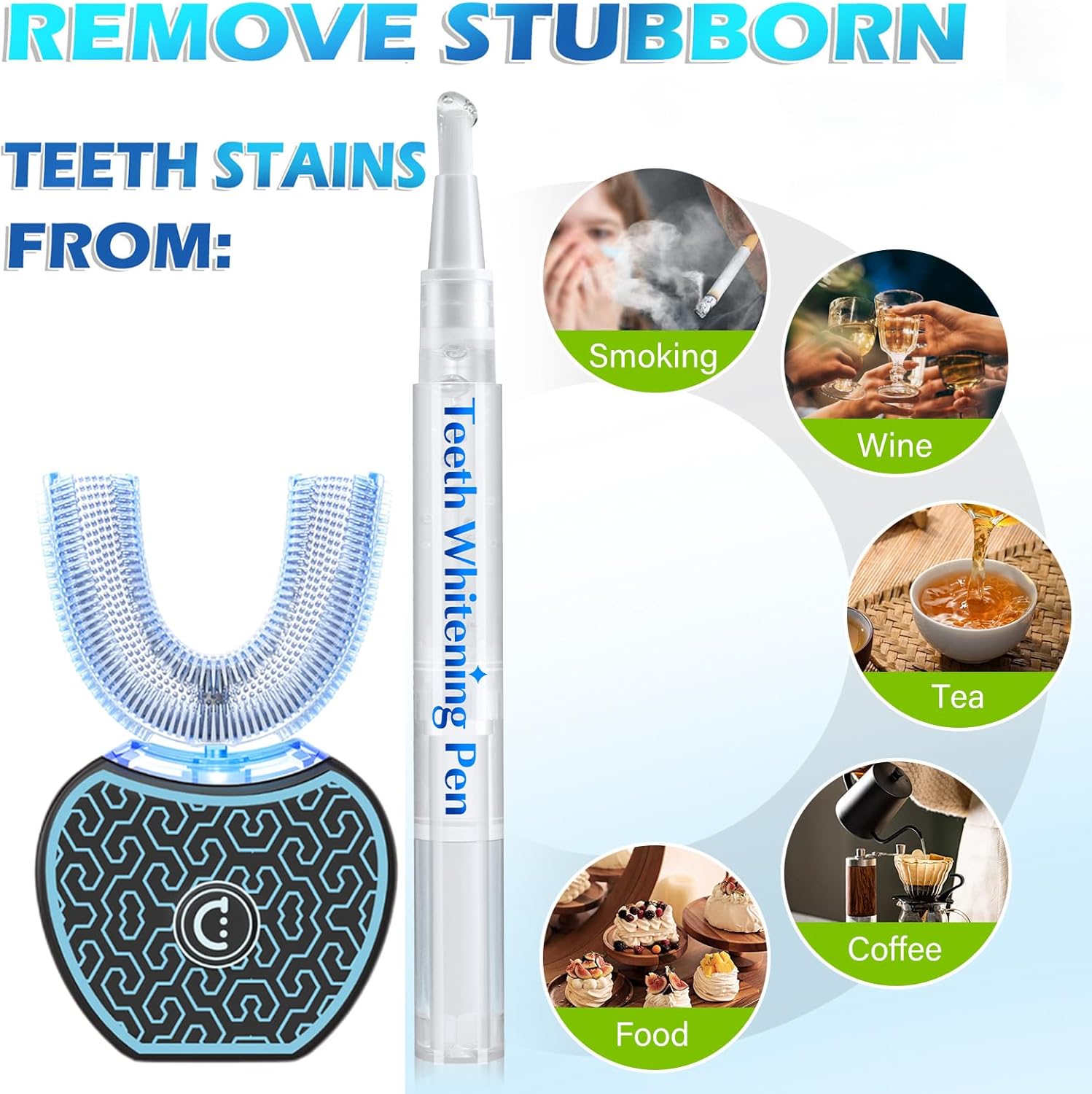 Sonic Glow Toothbrush,Sonic Brush Teeth Whitening Kit,Automatic Toothbrush Equipped with Replacement Brush Heads and Whitening Gel (Black-Blue)