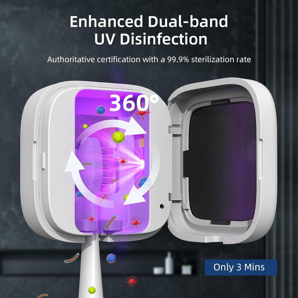 UV-C Toothbrush Sanitizer and Holder, Portable Toothbrush Case Magnetic Mounting, Rechargeable Toothbrush Cover for Any Toothbrush Head, Tooth Brush Cover Cap for Home & Travel (White)