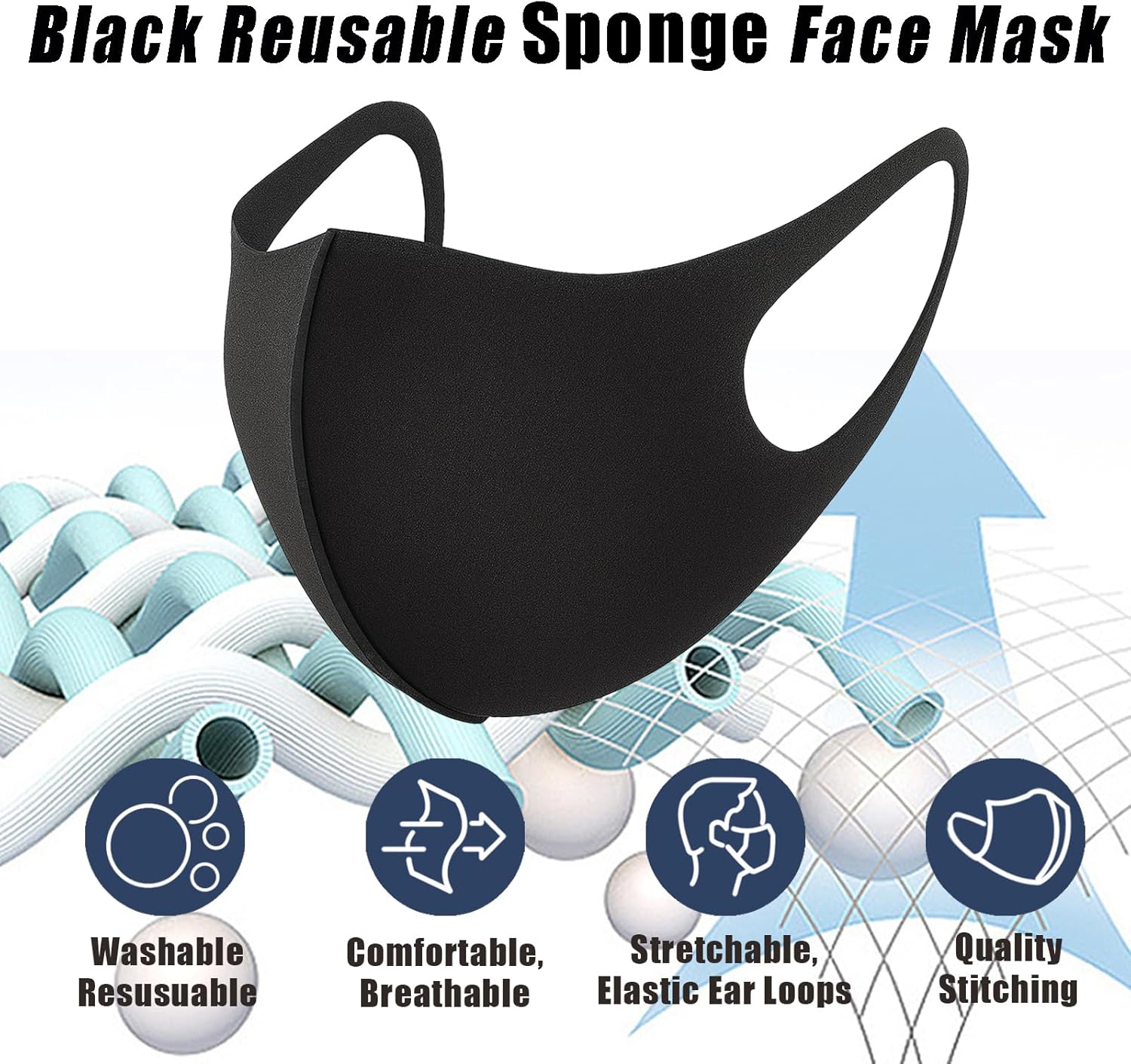 15PCS Reusable Face Mask, Black Face Masks Sponge Washable, Fabric Breathable, Skin-Friendly, Stylish and Versatile for Adult, Men and Women, Cloth Dust Protection for Outdoor, Travel, Sports