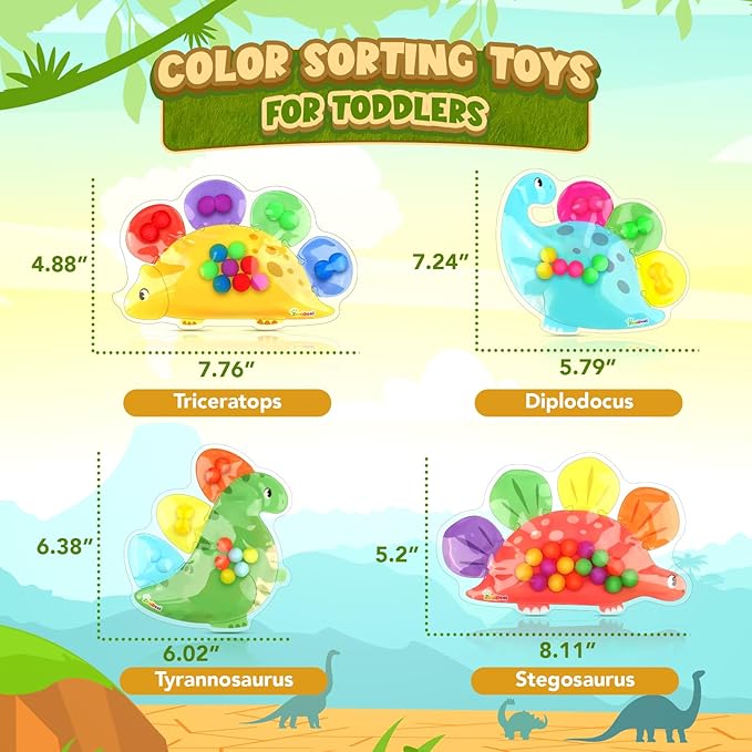 ZaxiDeel Dinosaur Sensory Toys for Toddler Kids : Easter Basket Stuffers Gift Quiet Fidget for Classroom, Montessori Preschool Learning Activities Calm Down Travel Toys for Kids Ages 3 4 5