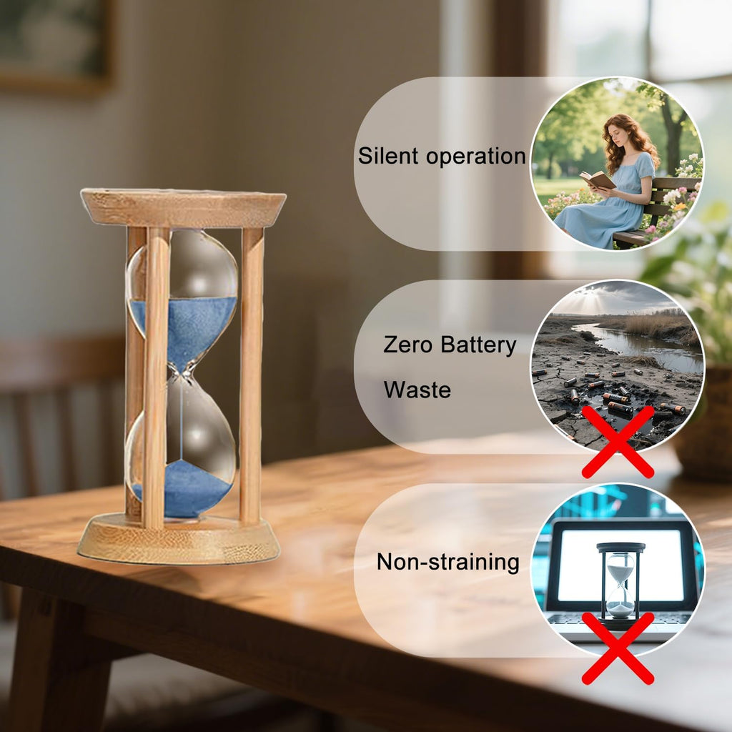 3 Minute Sand Timer, Wood Hourglass, Mini Bamboo Sandglass Timer, 3 Min Sand Clock,Unique Sand Watch for Brushing Teeth, Cooking, Game, Gift, Blue
