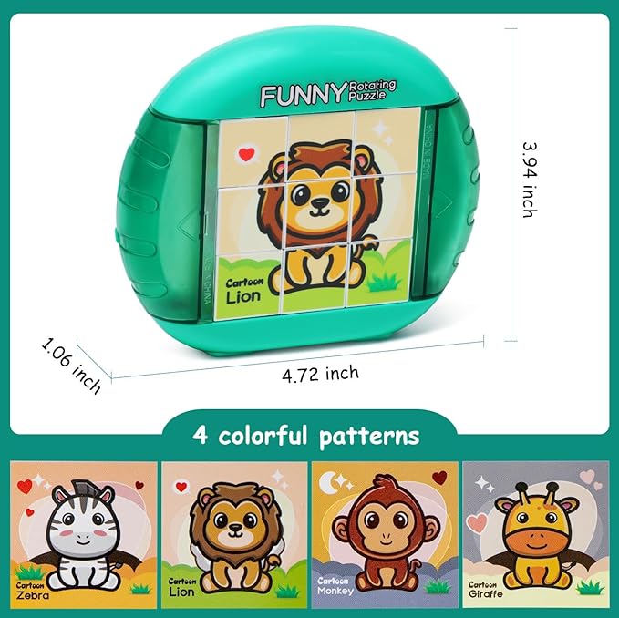 Rotating Puzzle for Kids 3 4 5 6 7 8 Year Old, 4 Puzzles in 1, Toddlers Travel, Car, Airplane, Road Trip Activities, Fine Motor Skills, Fidget, Gift for Boys & Girls Ages 3+(Animals