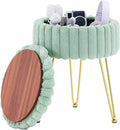 Wimarsbon Vanity Stool with Storage, Faux Fur Ottoman Chair with Metal Legs, Round Makeup Vanity Chair for Bedroom or Dressing Table, Modern Small Ottoman Seat (Green)