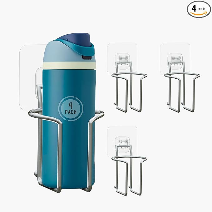 Skywin Large Cup, Water Bottle & Tumbler Holder Organizer (Adhesive Mount)- 4 Pack – Heavy-Duty Stainless Steel Drink Holder for Boats, Trucks, Cars, RVs & Yachts, Fits Large Tumblers, Bottles & Cans
