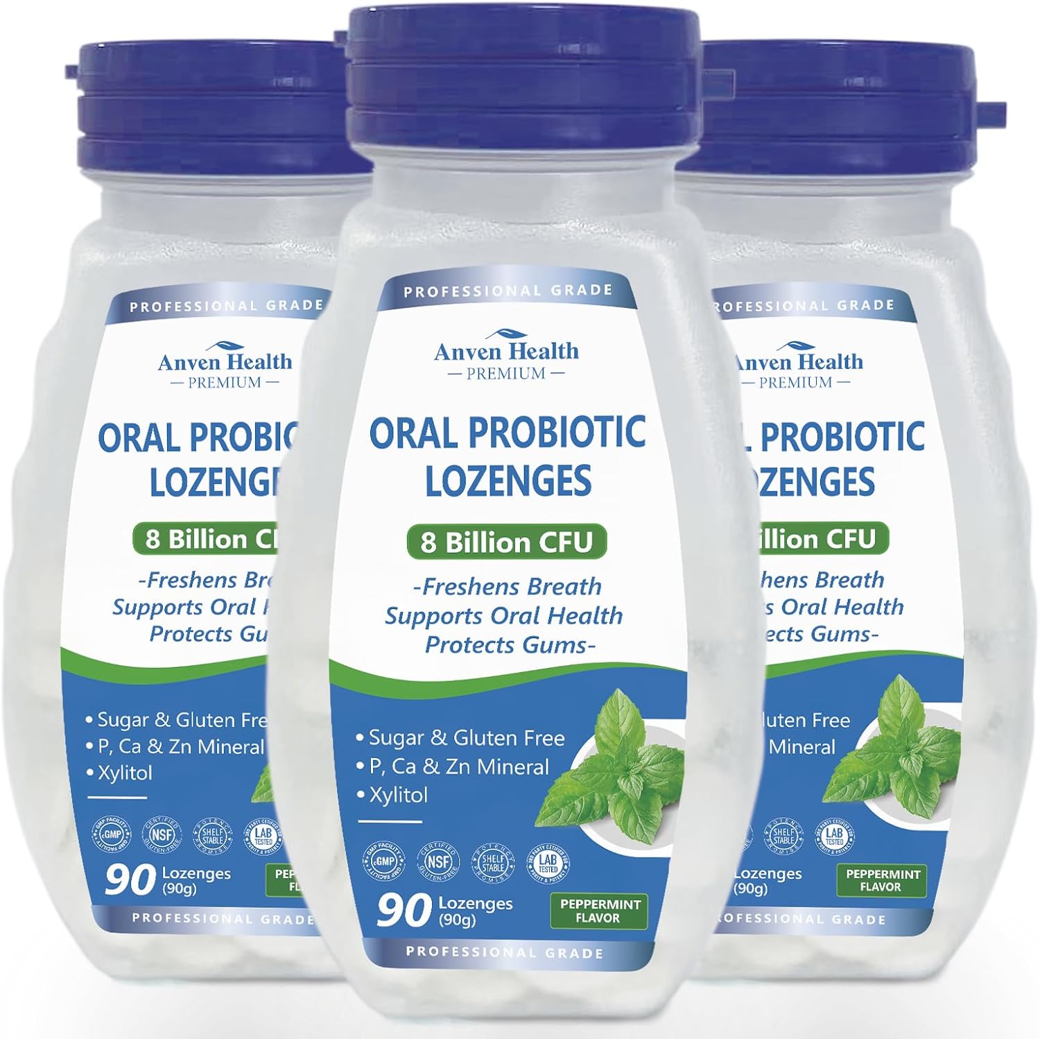 Oral Probiotics Lozenges for Mouth Bad Breath & Gum Repair - Mineral Fusion with Zinc + Calcium for Dry Mouth Relief, Enamel Shield, Mint Flavor with Xylitol - 270 Lozenges, Sugar-free