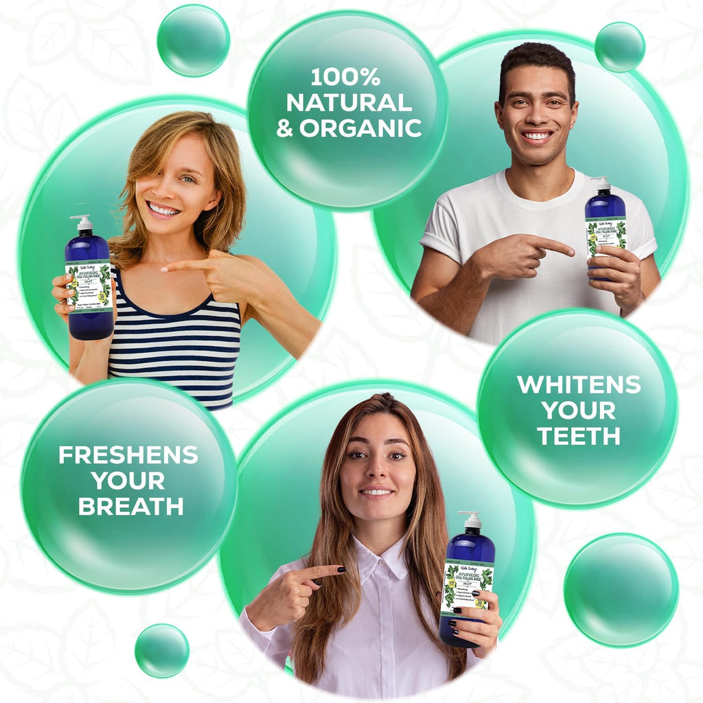 Organic Oil Pulling for Teeth and Gums | Refreshing Mint Flavored Oral Rinse Mouthwash for Bad Breath-Essential Oils for Teeth Whitening & Gum Care | Mouthwash for Fresh Breath, Family Size-32 FL Oz