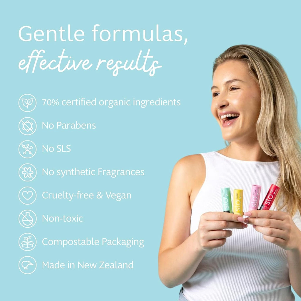 Slo | Natural Lip Balm - All Natural Ingredients, Vegan & Cruelty Free, Hydrating & Soothing, Plastic Free, Paper Packaging | 5 pack one of each flavour (5 x 0.28oz/8g)
