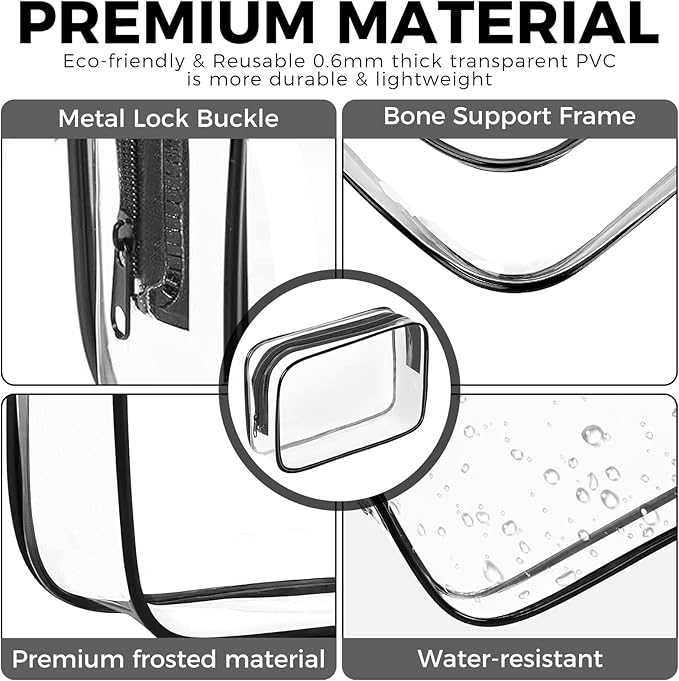 AURUZA Clear Makeup Bag,Portable Travel Toiletry Bags with Zipper, TSA Approved Clear Organizer Bags, PVC Cosmetic Pouch for Airport Airline Compliant