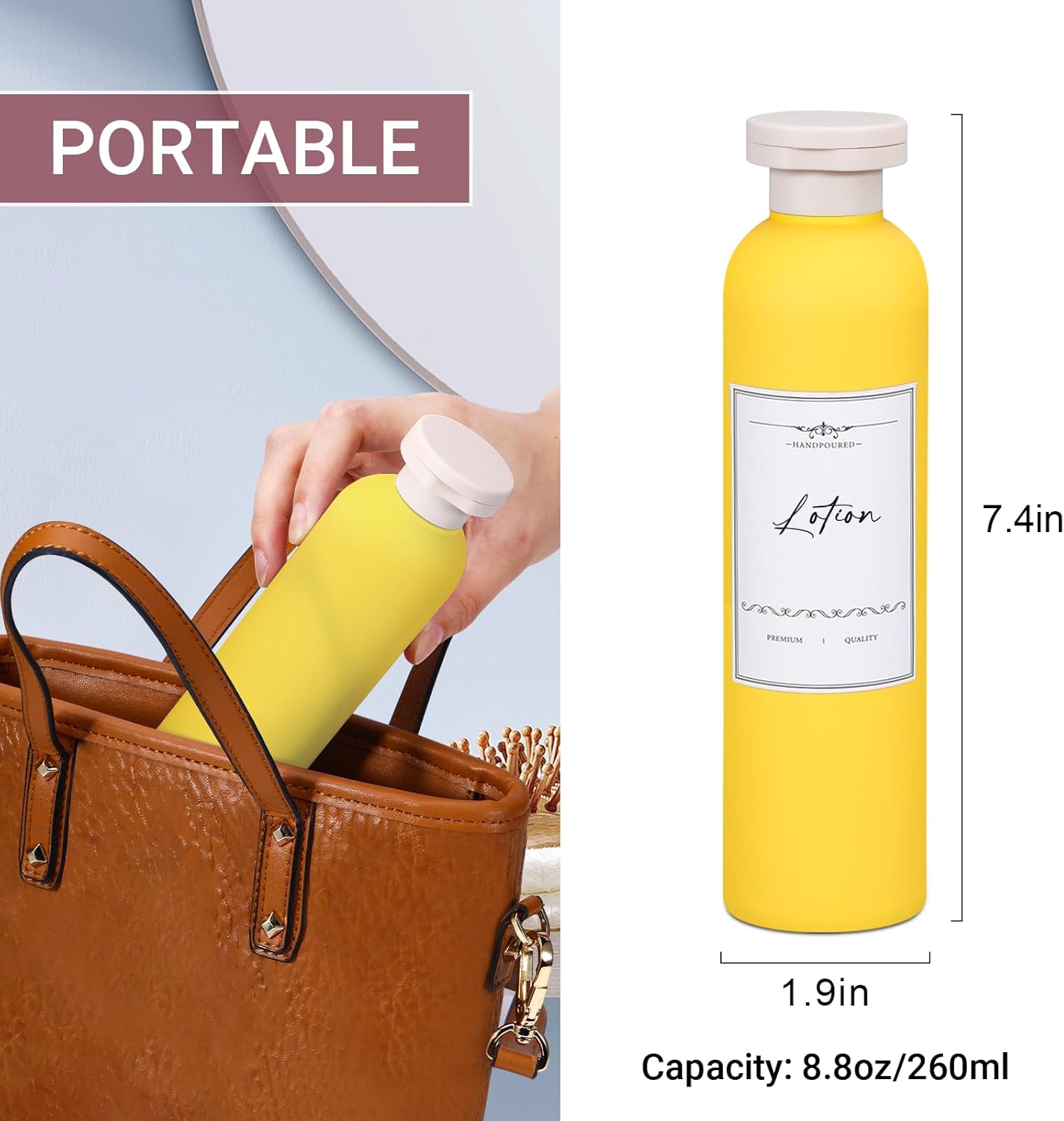 Travel Shampoo Bottle, Empty Plastic Squeeze Bottles 8.8oz with Flip Cap, Lotion Container for Toiletries Travel Size Shampoo and Conditioner