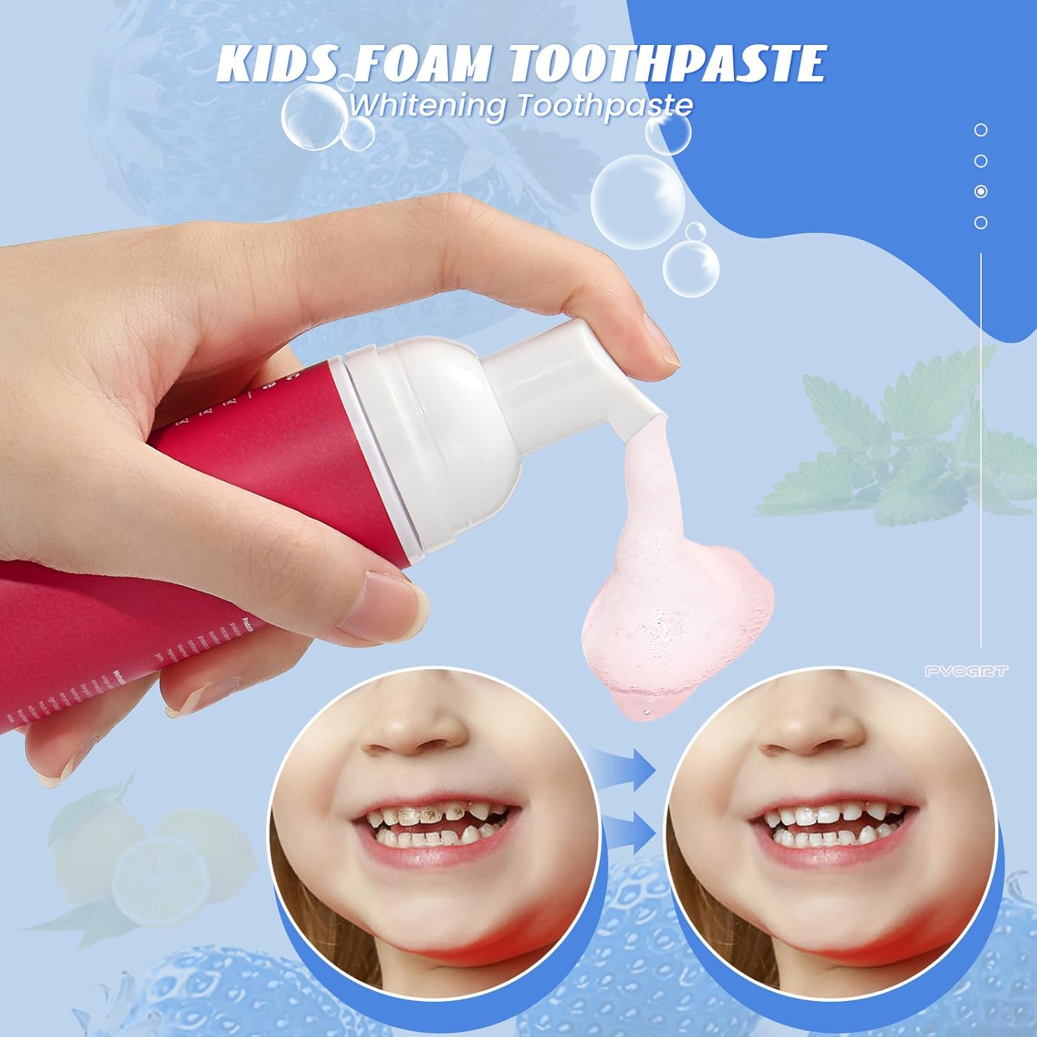 Kids Foam Fluoride Free Toothpaste with Strawberry and Blueberry Mint Flavor,Toddler Natural Teeth Deep Cleaning Toothpaste for U Shaped Toothbrush