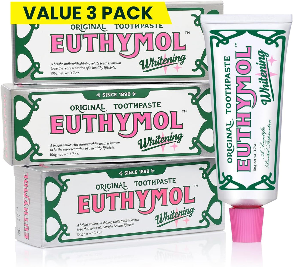 EUTHYMOL Whitening Toothpaste (3.7fl oz*3, Pack of 3) - Stain Removal in 2 Weeks, Long-Lasting Freshness for Sensitive Gum & Teeth. Bad Breath, Cavity Prevention. Recyclable Aluminum Tube