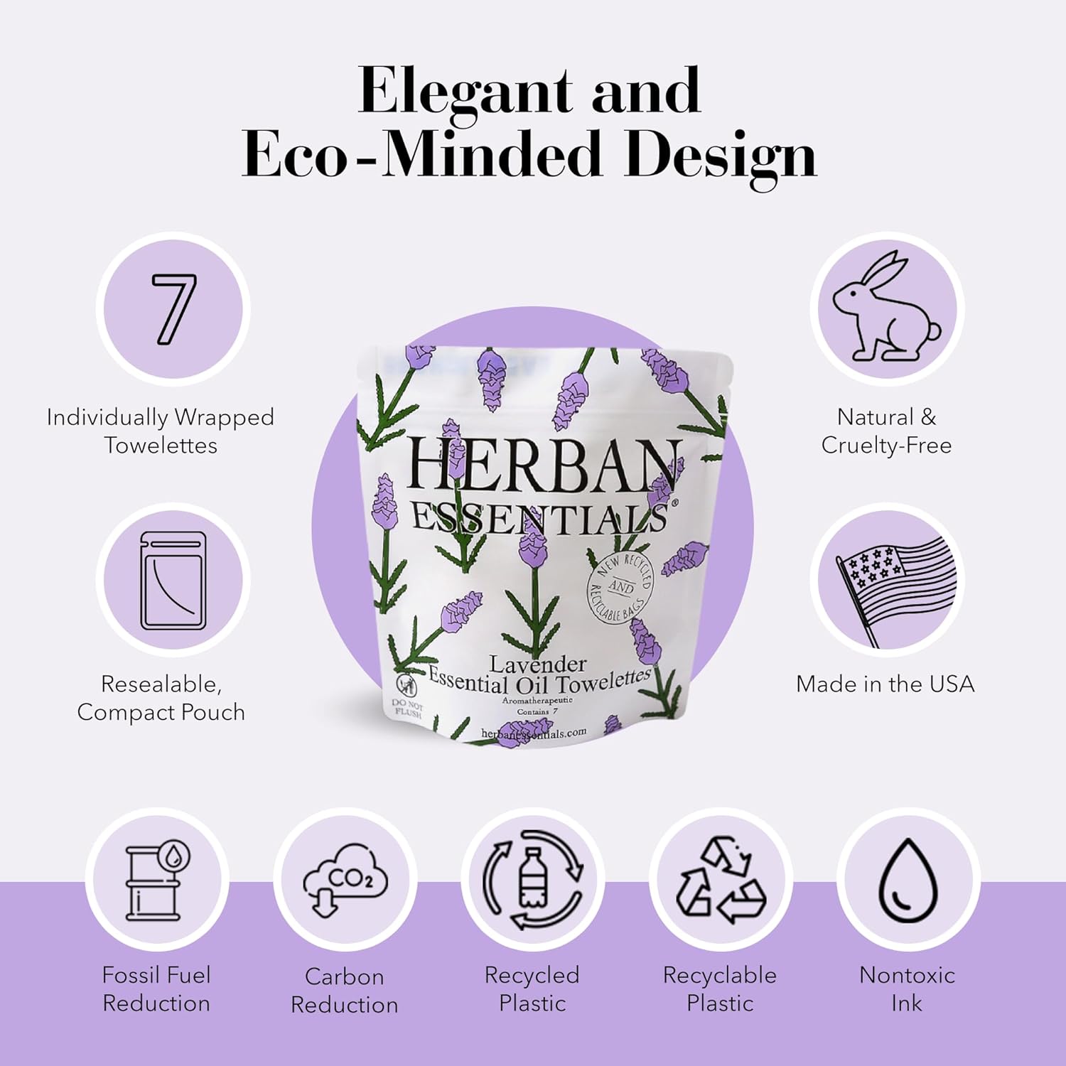 Herban Essentials - Lavender Wipes & Towelettes - Essential Oil Wipes for Make Up, Hands, Face & Body - Travel Size Essentials and Toiletries - Natural, Individually Wrapped and Disposable - 7 Count