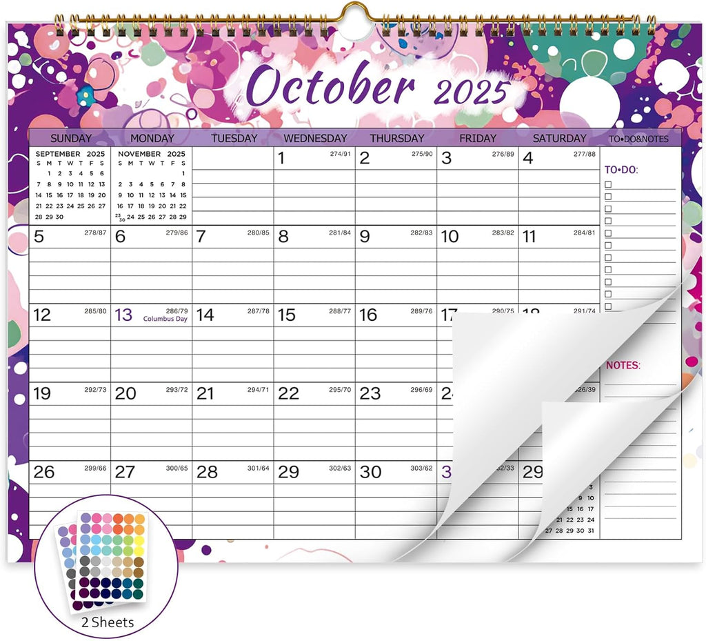 2025-2026 Wall Calendar, Calendar 2025-2026, 18 Month Calendar July 2025 - December 2026, 14.8" X 11.5", Calendar with Twin-Wire Binding, Hanging Hook and Julian Dates (Multi Colorful)