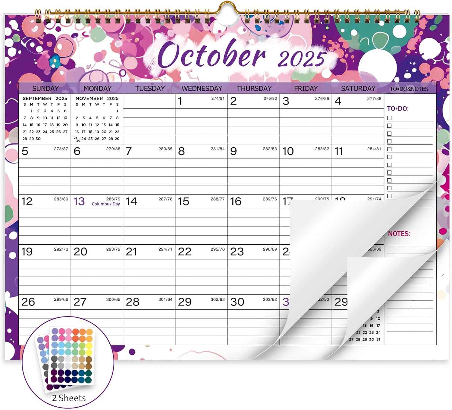 2025-2026 Wall Calendar, Calendar 2025-2026, 18 Month Calendar July 2025 - December 2026, 14.8" X 11.5", Calendar with Twin-Wire Binding, Hanging Hook and Julian Dates (Multi Colorful)