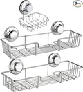 iPEGTOP 3in1 Suction Cup Shower Caddy Bath Wall Shelf + Soap Dish Holder for Large Shampoo Shower Gel Holder Bathroom Storage - Rustproof Stainless Steel
