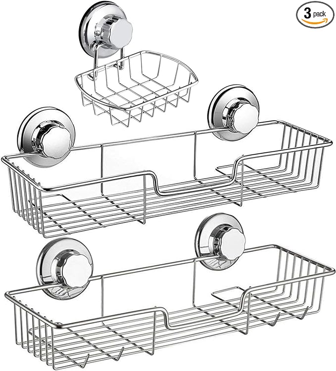 iPEGTOP 3in1 Suction Cup Shower Caddy Bath Wall Shelf + Soap Dish Holder for Large Shampoo Shower Gel Holder Bathroom Storage - Rustproof Stainless Steel
