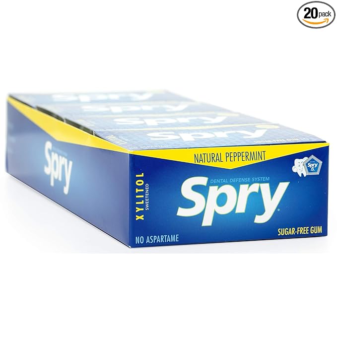 Spry Fresh Natural Xylitol Chewing Gum Dental Defense System - Aspartame-Free, Sugar-Free, Non-GMO, Gluten-Free (Peppermint, 10 Count Blister Cards - Pack of 20)