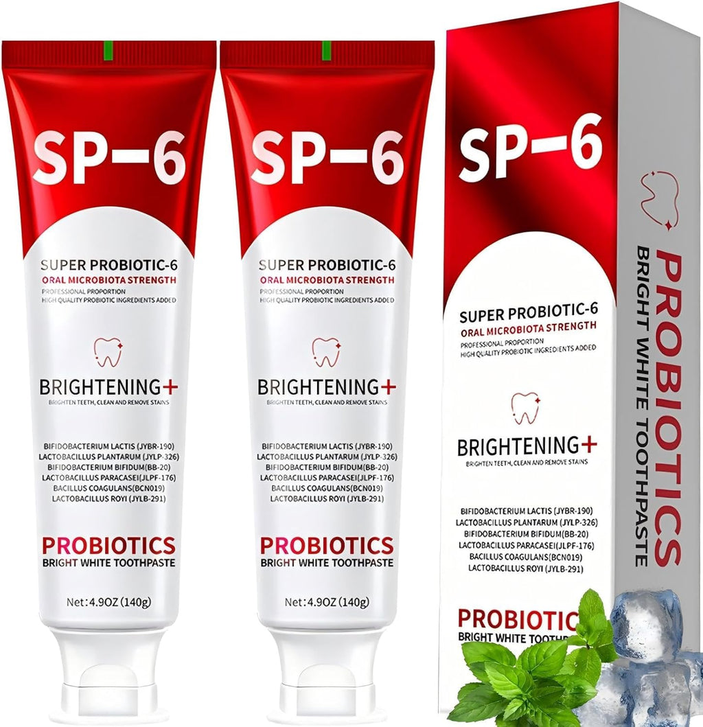 Sp-6 Probiotic Whitening Toothpaste, Sp-6 Super Whitening Toothpaste, containing whitening Teeth and Gum Health, Fresh Breath and Mint Flavor Enhancement Formula。 (2PC)