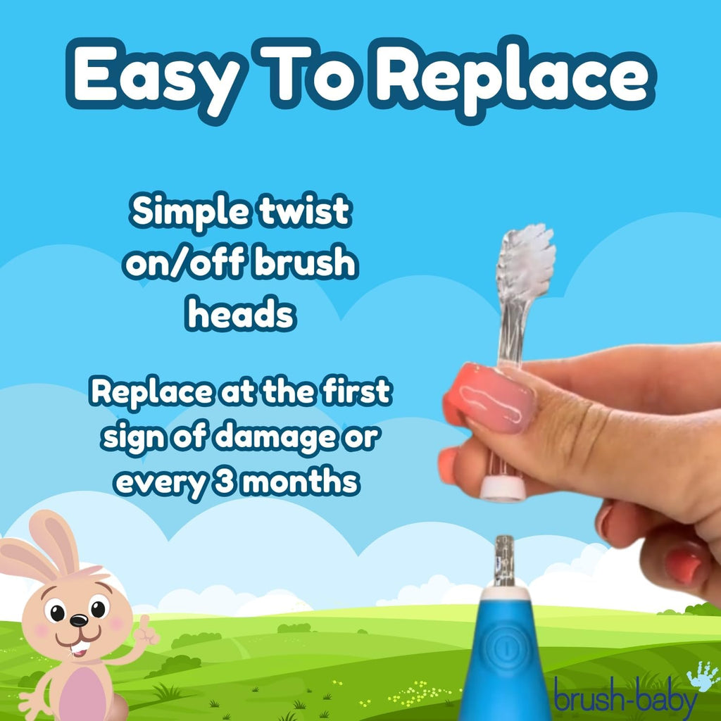 Brush-Baby - Replacement Heads for BabySonic Electric Toothbrush, 18-36 Months - Soft, Gentle Brush Heads for Baby Teeth & Gums - Toddler Toothbrush Head, BPA-Free, Toddler Oral Care - 4 Pack