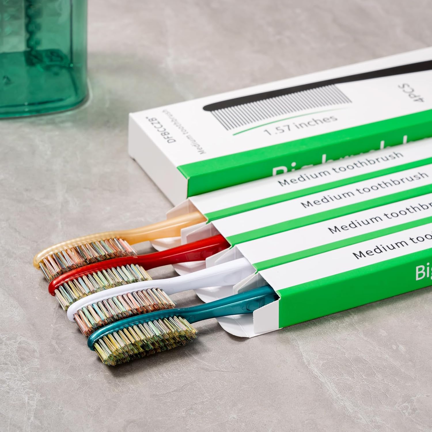 Big Head Medium Toothbrush Long Head Adult Toothbrush Cleaning Stains whitening Teeth Set of 4.