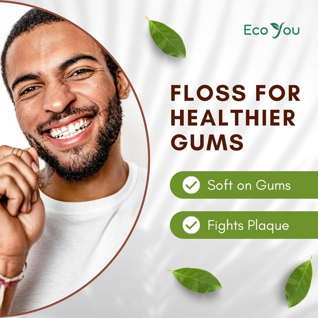 Charcoal Bamboo Floss | 1 Non Toxic Natural Floss Refill with Glass Container | Organic Mint & Candelilla Wax | Vegan & Biodegradable | Compatible with Similar Size Dental Silk Containers