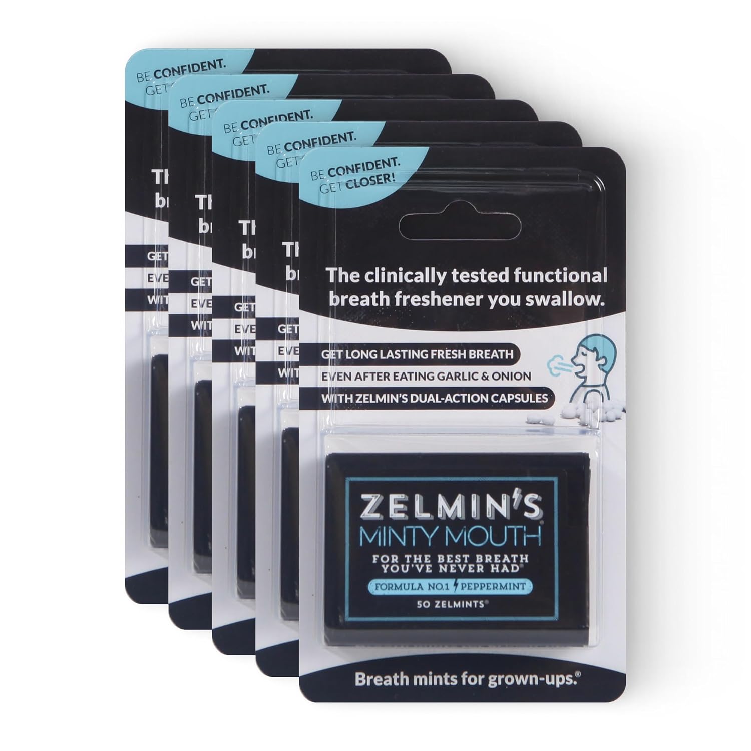 Zelmin's Minty Mouth Breath Freshener - (5 Pack) Long Lasting Bad Breath Treatment for Adults, Instant Freshness Helps with Dry Mouth, Natural Breath Mints for Travel, Alcohol-Free, Keto, Gluten-Free