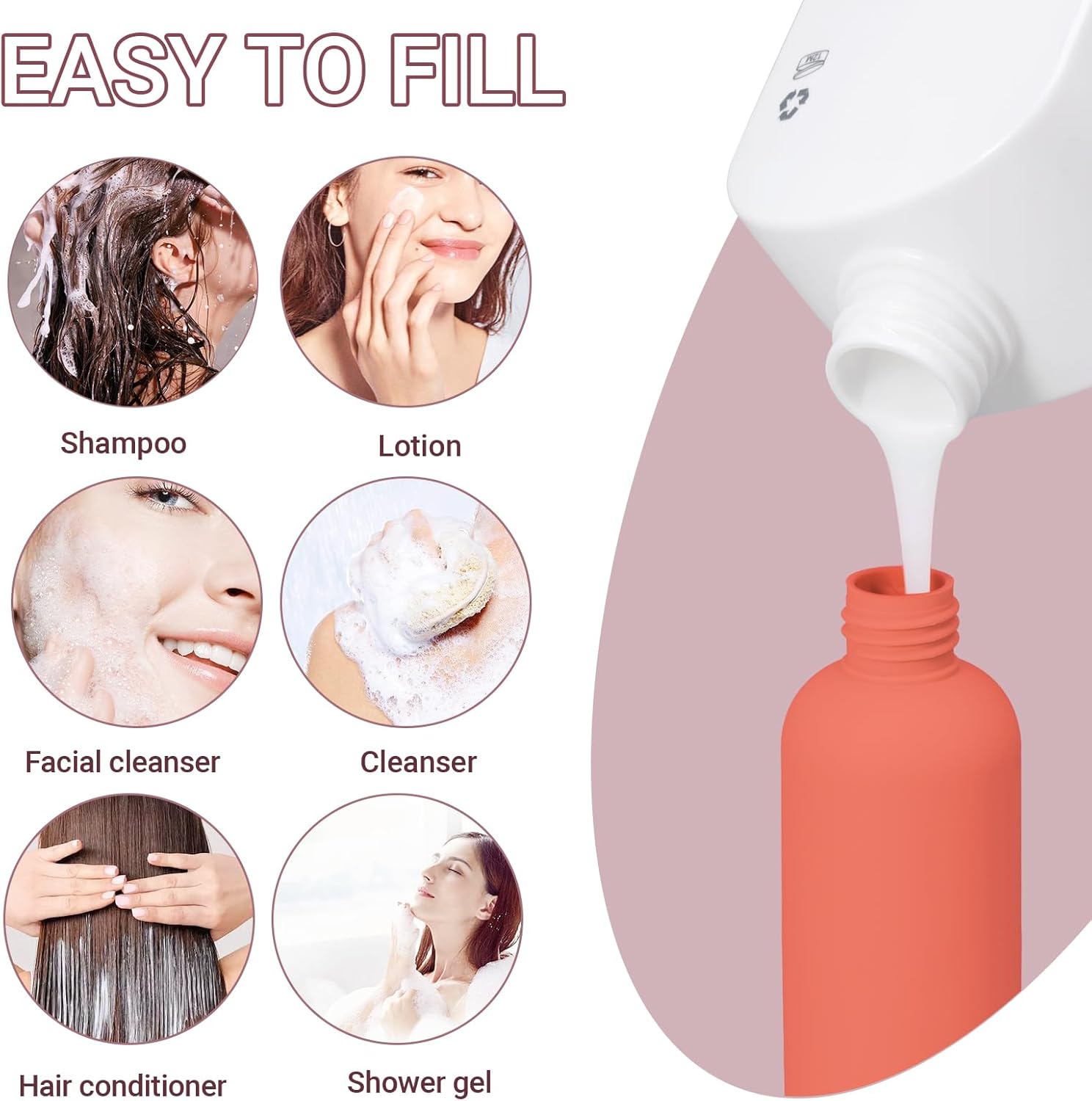 Travel Shampoo Bottle, Empty Plastic Squeeze Bottles 8.8oz with Flip Cap, Lotion Container for Toiletries Travel Size Shampoo and Conditioner