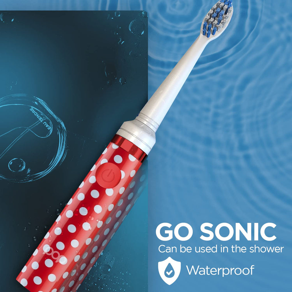 Pop Sonic Electric Toothbrush (Red Dots) - Travel Toothbrushes w/AAA Battery | Kids Electric Toothbrushes with 2 Speed & 15,000-30,000 Strokes/Minute, Dupont Nylon Bristles
