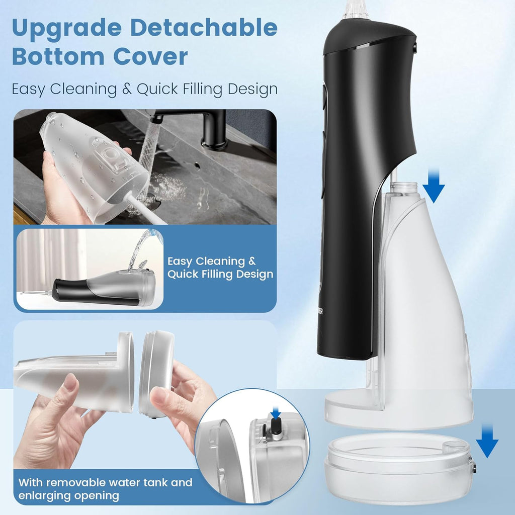 Water Flosser for Teeth with Detachable Washable Tank, 5 Modes Rechargeable Cordless Oral Irrigator, 300ml Portable Dental Flosser, IPX7 Waterproof for Home & Travel, Black