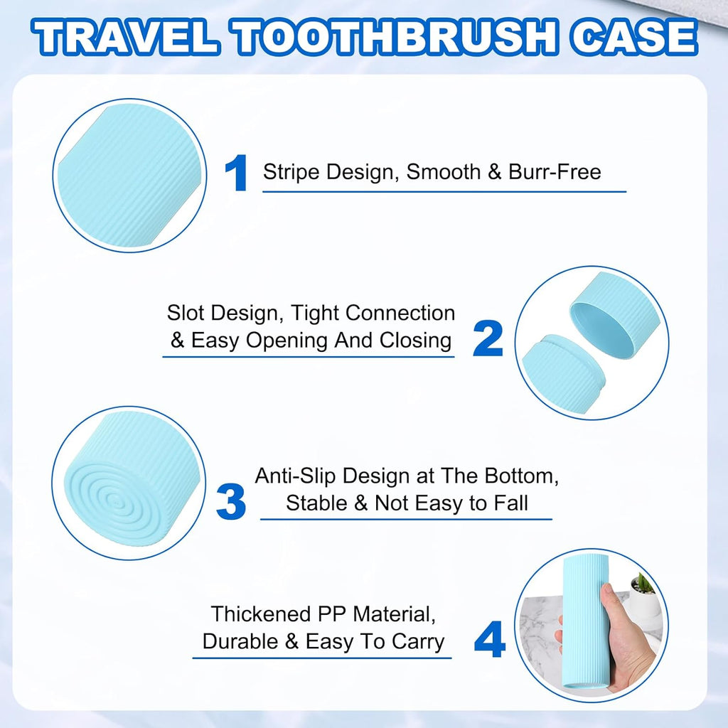 uxcell 2Pcs Travel Toothbrush Case, 7.9x2.4x2.4 Portable Travel Toothbrush Holder with Stripe, Plastic Toothpaste Container for Bathroom, Gym, Business Trip, Camping, Blue