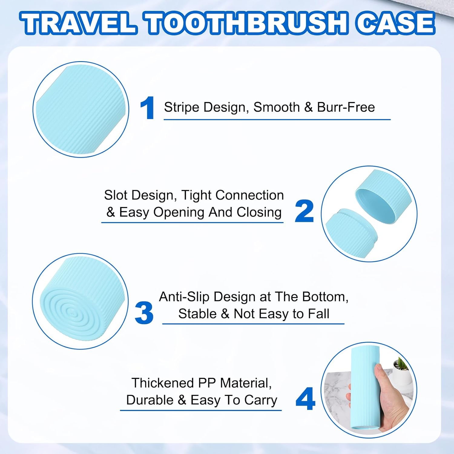 uxcell 2Pcs Travel Toothbrush Case, 7.9x2.4x2.4 Portable Travel Toothbrush Holder with Stripe, Plastic Toothpaste Container for Bathroom, Gym, Business Trip, Camping, Blue