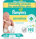 Pampers Baby Wipes Sensitive, Water Based Wipes, Hypoallergenic and Unscented Wipes, 192 Wipes Total (3 Refill Packs)