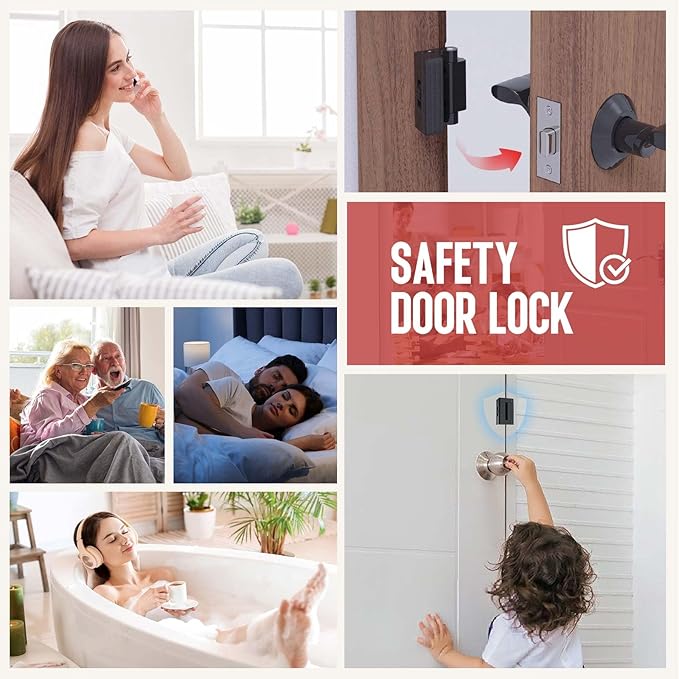 Portable Door Lock for Travel - No Drill Adjustable Latch, Hotel & Apartment Security, Child Proof Interior Defender for Inward Swinging Doors.（Black-1PCS）