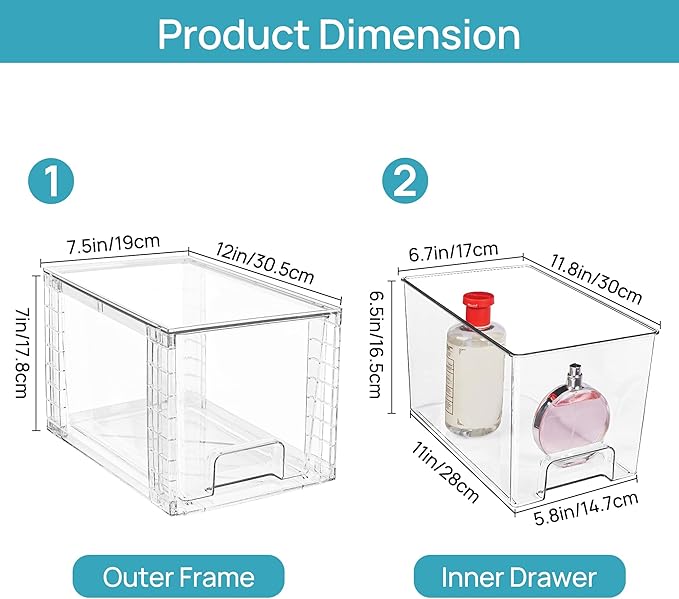 Vtopmart 6 Pack Large Stackable Storage Drawers,Easily Assemble Acrylic Bathroom Closet Undersink Organizers and Storage,Plastic Bins for Kitchen Cabinets,Pantry,Makeup,Medicine Organization