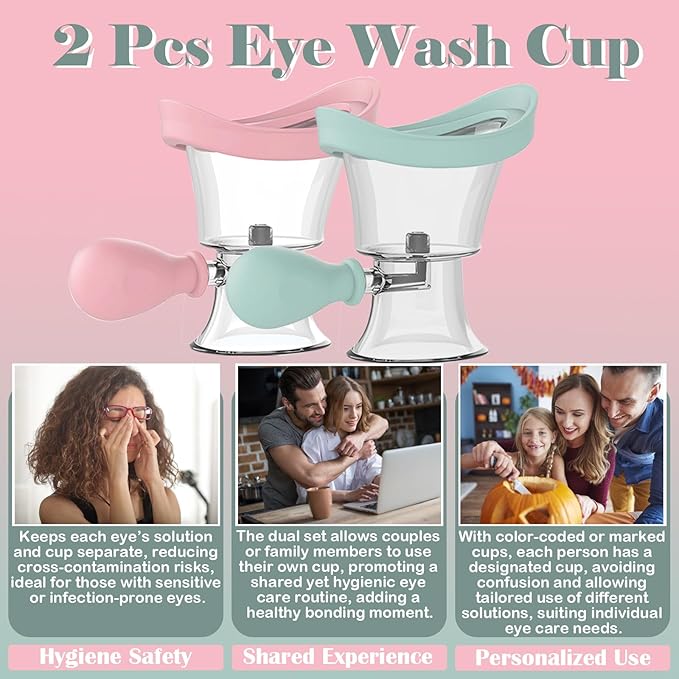 2Pack Portable Eye Wash Cup, Bath Kit Care Silicone Air Pressure Cleaning Cup Washer Cleaner Kit Soothing Tired Eyes Effective Relief Dust Makeup Irritants