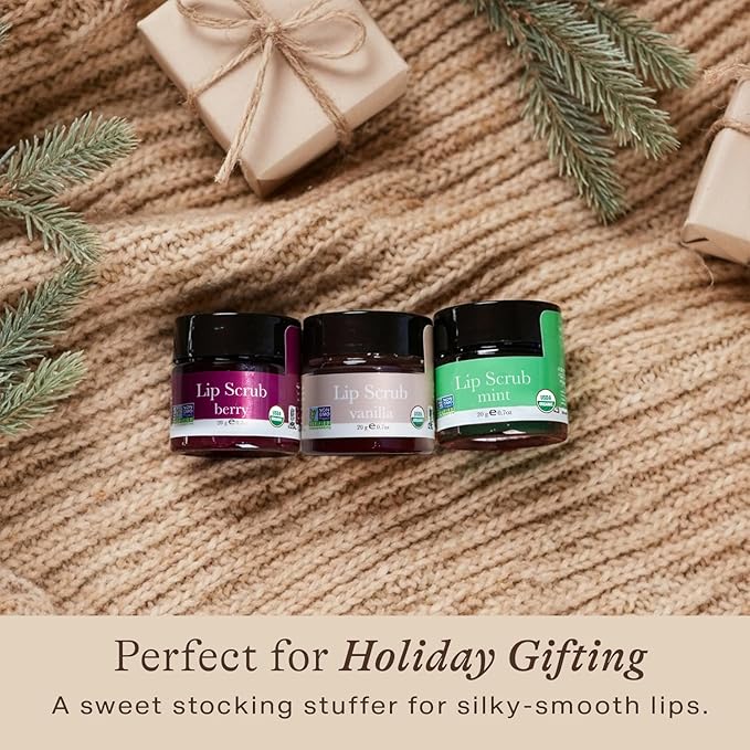 USDA Organic Lip Scrub Mint - USA Made with Natural Ingredients, Stocking Stuffers for Men & Wife, Sugar Scrubber Exfoliator for Dry Lips, Best Cheap Beauty Stocking Stuffers for Women & Teen Girls