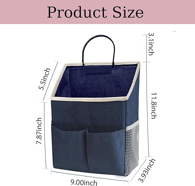 2pcs Wall Hanging Storage Bag,Wall Hanging Organizer Bags with Pockets, Wall Organizer Storage for Dormitory Bathroom Bedroom Kitchen(Navy Blue)