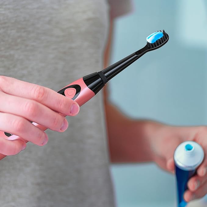 Sonic-FX Solo Electric Toothbrush w/ 10 Brush Heads + 1 Interdental, Charcoal Bristles, Rechargeable, Charging/Storage Base, 3 Brush Modes, Smart Timer, 2 Months Use on Full Charge, Coral Color