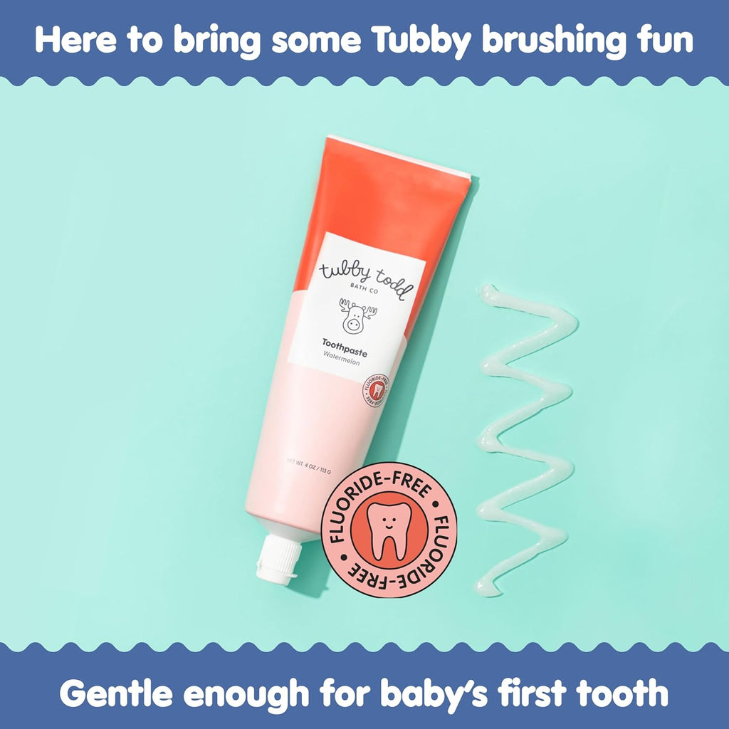 TUBBY TODD Fluoride Free Kids Toothpaste - Made with Xylitol - Safe Toothpaste for Baby, Toddler, Infant & Children - 4oz, 2 Pack - Watermelon Flavor