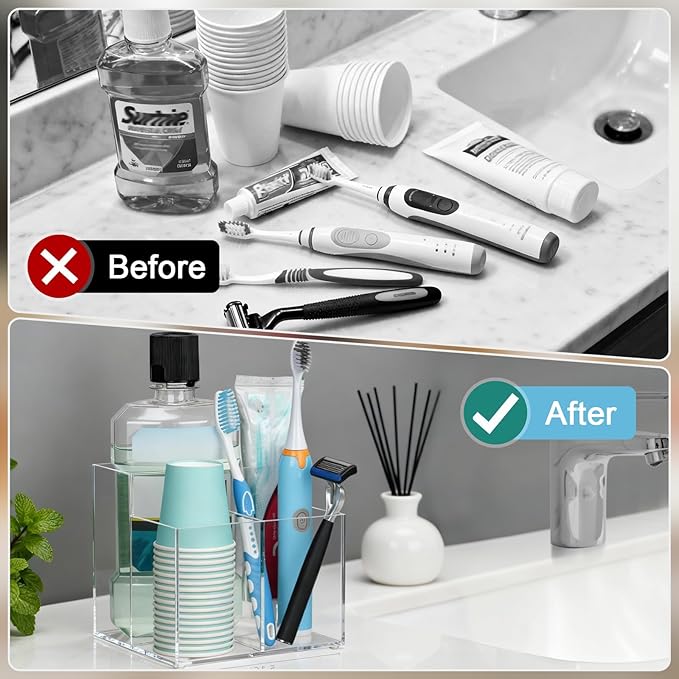 Toothbrush Holder, Clear Acrylic Toothbrush Holders for Bathrooms, Large Capacity Electric Toothbrush and Toothpaste Holder for Bathroom Countertop