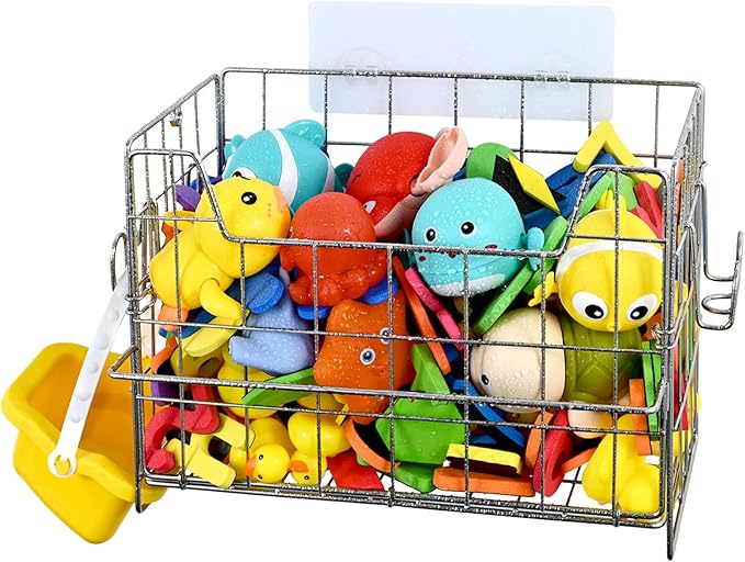 Umimile 304 Stainless Steel Bath Toy Holder - 8.6L Rustproof Baby Bathtub Toy Storage with Quick-Dry Drain Holes, Mold Resistant Design for Toys/Shampoo, 3-Way Mount (Wall, Hanging, Stand)