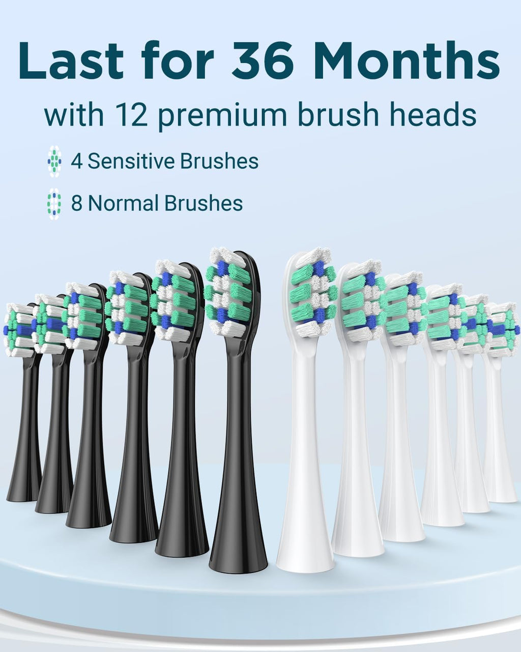 Rtauys 2 Pack Electric Toothbrush for Adults - 2 Rechargeable Electric Toothbrushes with 12 Brush Heads & 2 Travel Cases, Power Electric Toothbrush with Holder, 120 Days Battery Life - Black+White