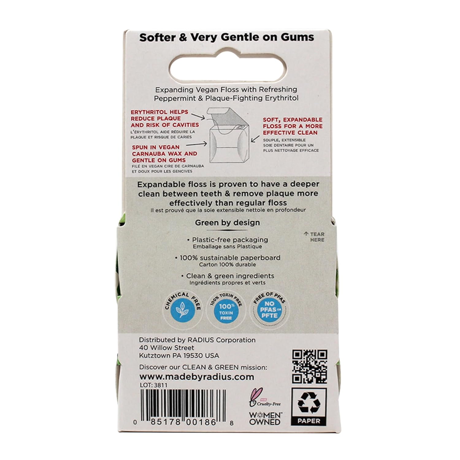 RADIUS Peppermint Dental Floss 55 Yards Vegan and Non-Toxic Oral Care Boost Total Tooth & Gum Protection Clear - Pack of 2