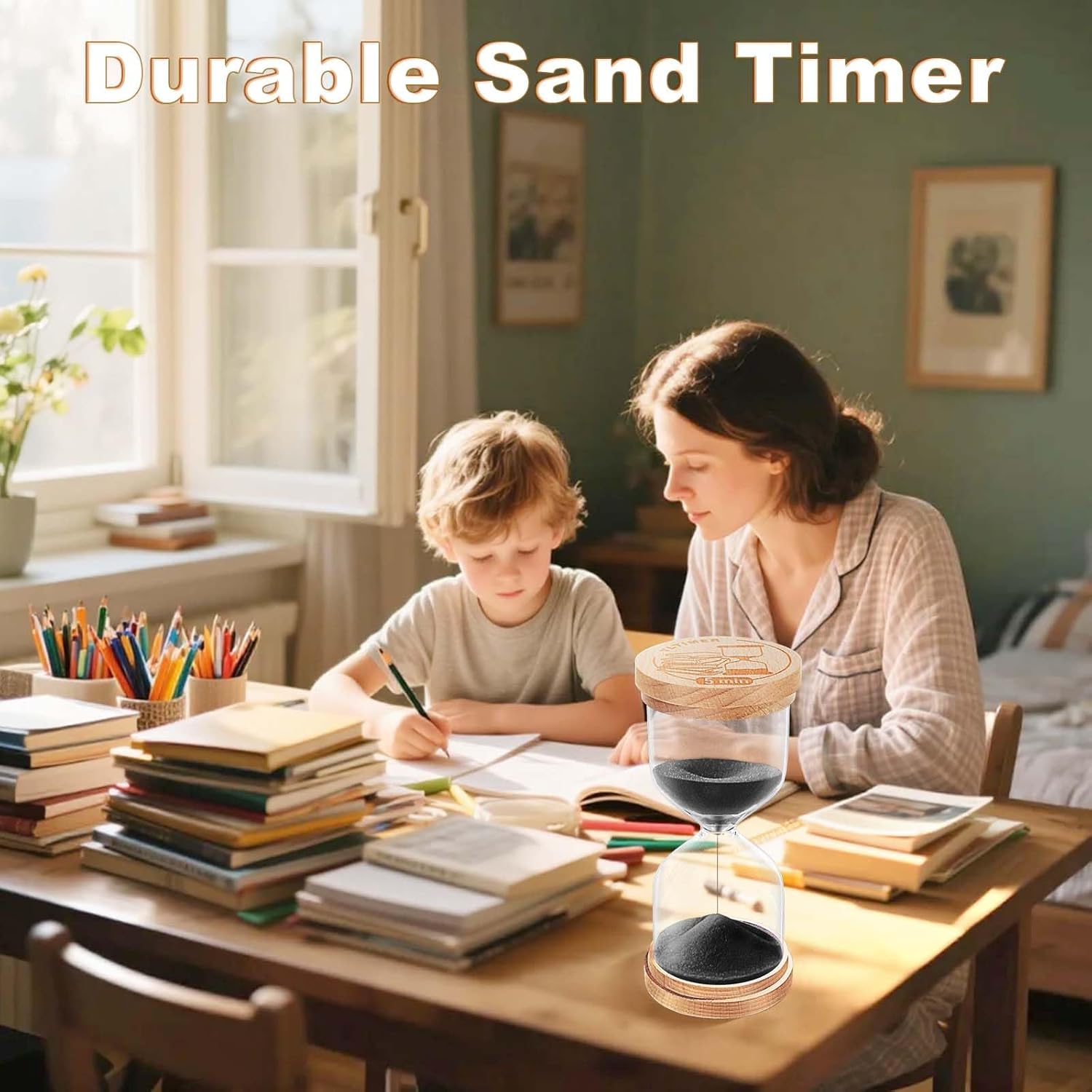 3 Minute Sand Timer,Beech Wooden Hourglass Sand Clock,Reloj De Arena,Small Black Hour Glass Sandglass, Game, Desk Office Decoration (Black)