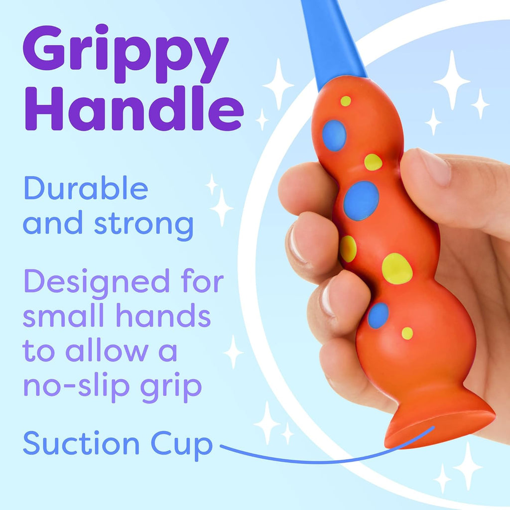 Trueocity Kids Toothbrush 4 Pack - Soft Contoured Bristles - Child Sized Brush Heads (3-10 Year Old) - Suction Cup for Fun & Easy Storage - Girl & Boy Set (Blue & Orange)