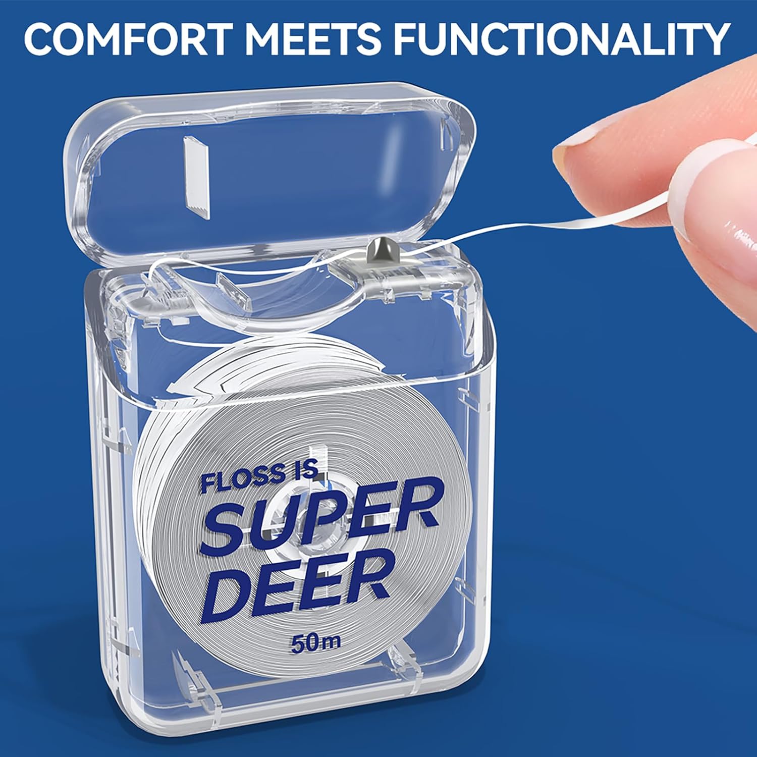 Super Deer Flat Dental Floss - Mint, PTFE Floss, Gentle on Gums, Expands & Stretches,Plaque Remover for Teeth, Shred Resistant, Floss Slides Smoothly, Easy to Use, 55 yd (1)